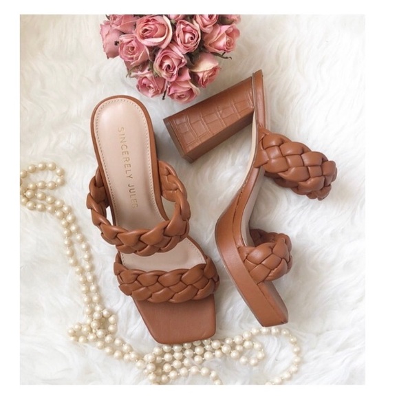 Sincerly Jules Shoes - BRAND NEW • SINCERELY JULES • Braided Platform Heeled Mules in Toffee Brown